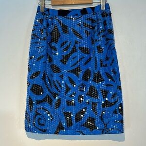Vintage Anne Crimmins Umi Collections  blue/black sequins 100% silk skirt size S